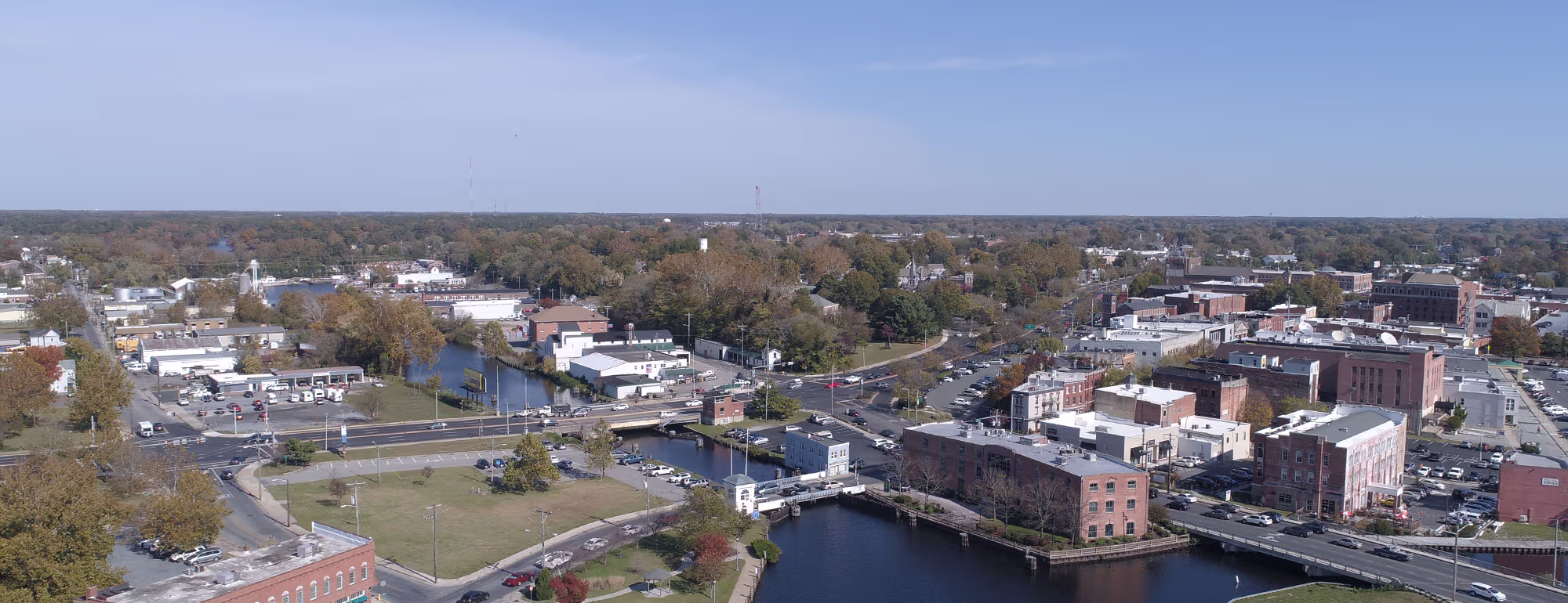 Aerial view of Salisbury, Maryland on the Eastern Shore